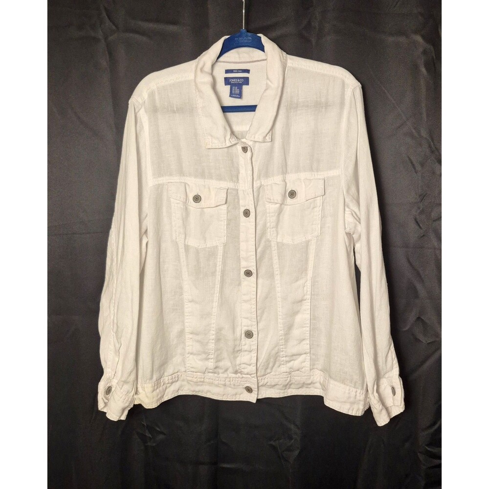 Jones Co White Button Front Coastal 100% Linen Lightweight Classic Jacket 2X